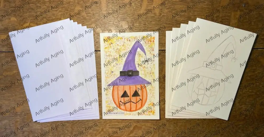 Pumpkin in Witch’s Hat Greeting Cards