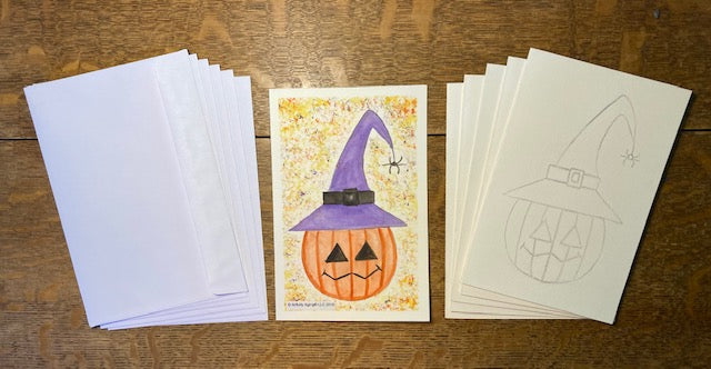 Pumpkin in Witch&#39;s Hat Greeting Cards